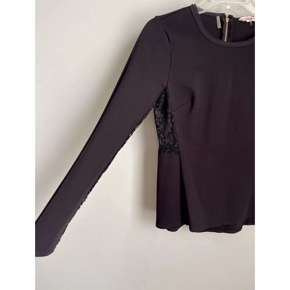 Rebecca Taylor Black Long Sleeve Lace Trim Peplum Top Sexy Girl Boss Womens Sz 0 - Picture 8 of 9